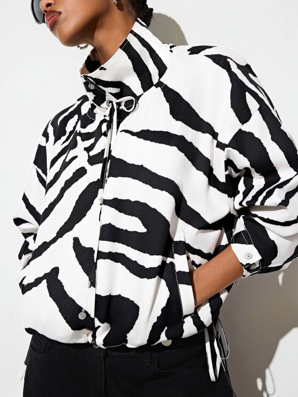 Multicolor Casual Women's Zebra Print Single-Breasted Lapel Trench Coat Jacket